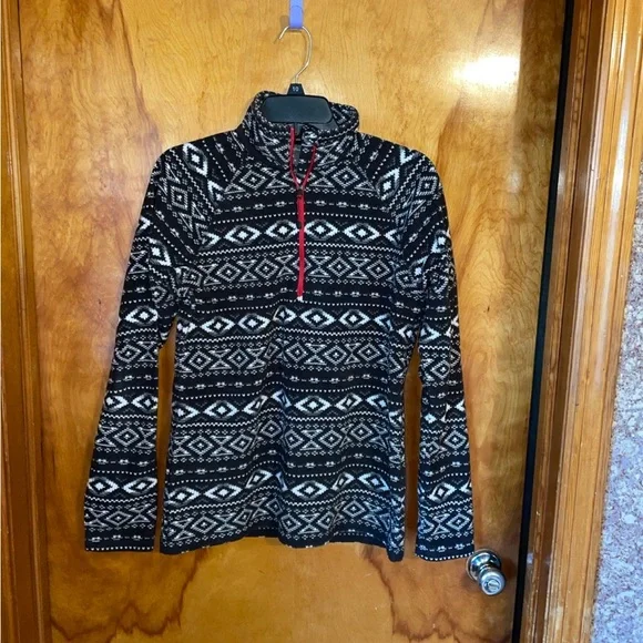 Eddie Bauer Fair Isle Fleece Quarter Zip Black/White Size Medium - Picture 7 of 8